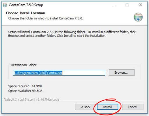 Installing the Contcam software 01