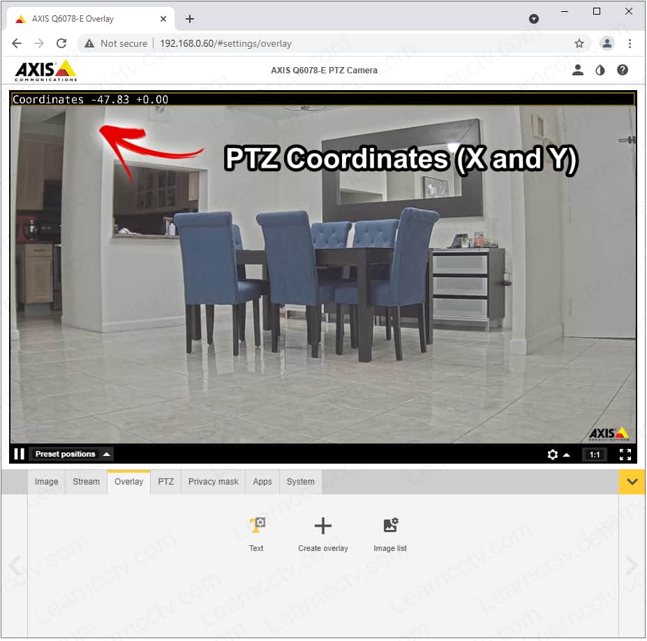 Internal PTZ camera with Coordinates