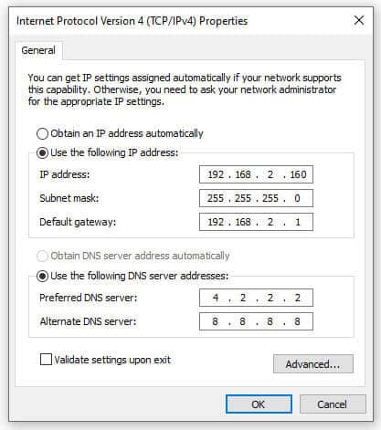 IP Address for the computer or laptop