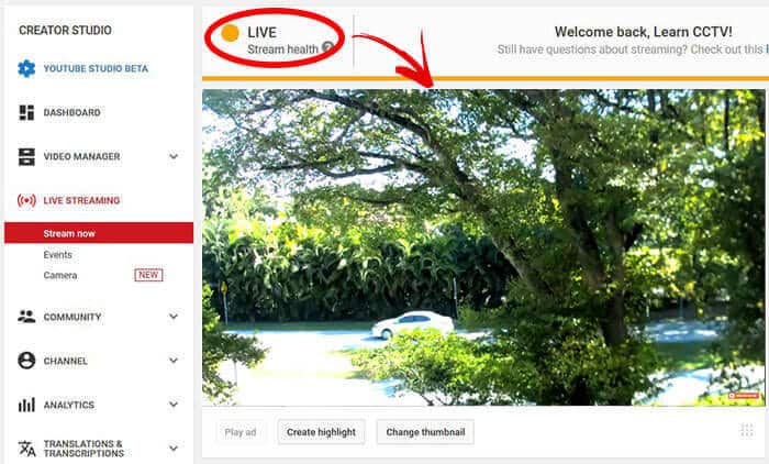 IP camera stream  to YouTube Live