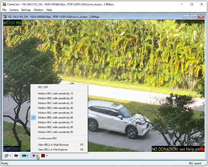 IP camera working in the Contacam Software