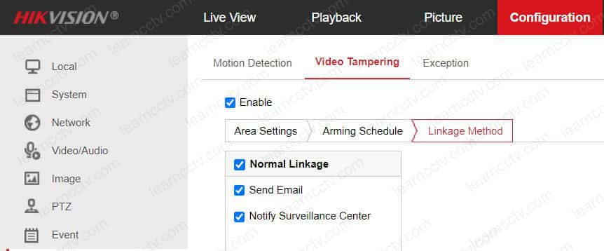 Link the tampering detection to send email