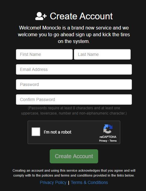 Monocle create new account