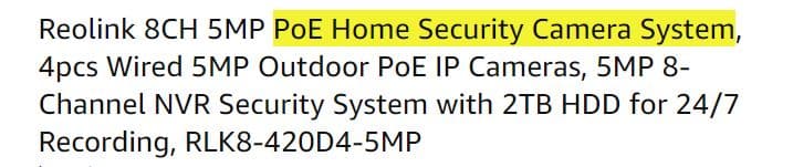 PoE Security Camera System Specs