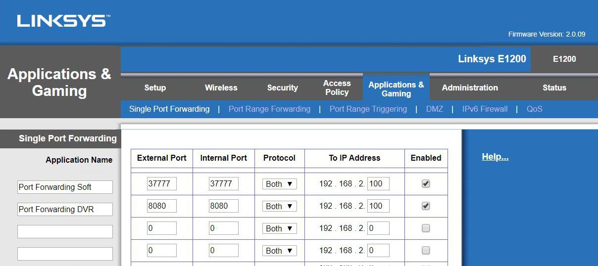 Port forwarding router setup for DVR