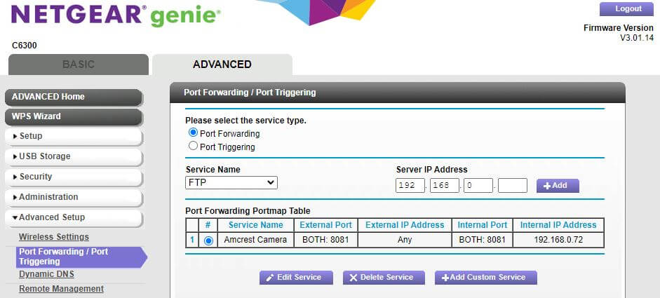 Port Forwarding Rules for Amcrest PTZ