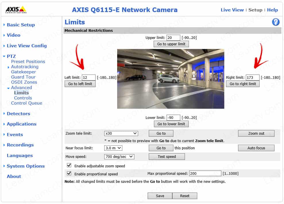 PTZ Limits