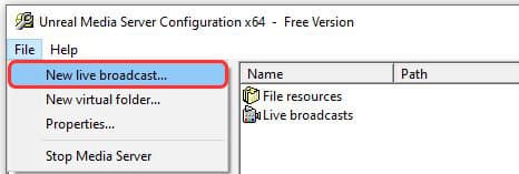 Unteal Media Server New Live Broadcast