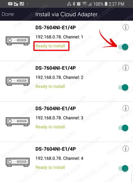 Videoloft Cloud Adapter found the Hikvision NVR