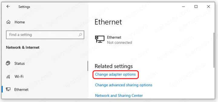 Winbdows Change Adapter Options