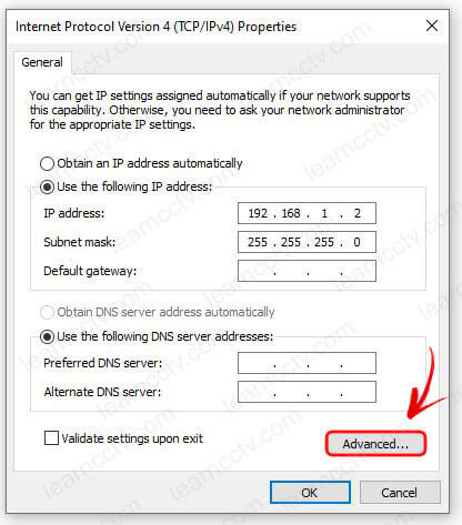 Windows Ethernet Properties Advanced