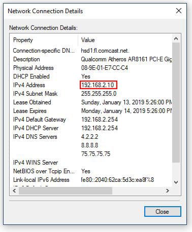 Windows Network Connections IP