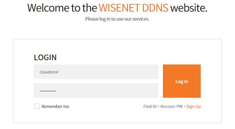 Wisenet DDNS Login Page