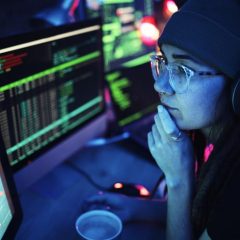 woman working with cyber security