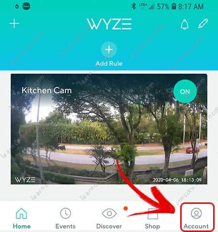 Wyze Cam Account Menu