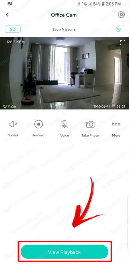 Wyze Cam App Playback button