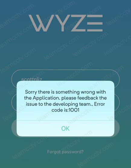 Wyze error 1001 on iOS