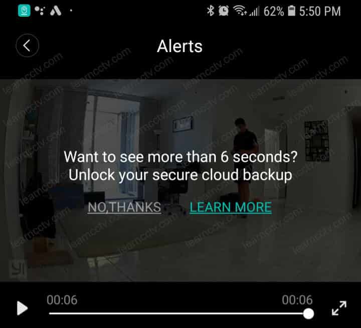 Yi camera recording alert