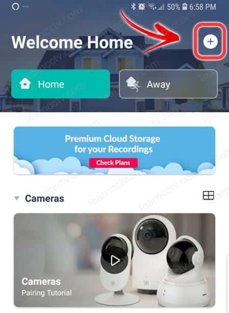 Yi  Home Add Camera Button