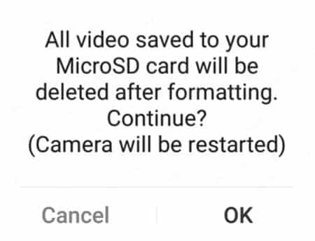 YI Home App Micro SD card format alert