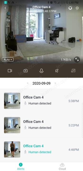 Yi Home Camera on the App