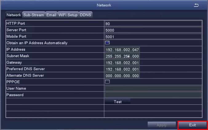 Zosi DVR Network Menu Exit