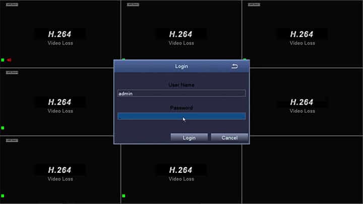 Zosi DVR Login screen