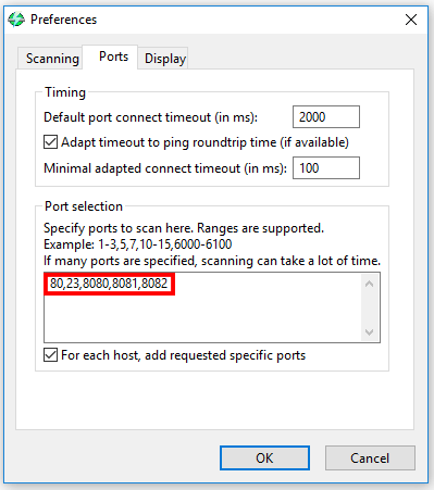 Angry IP Scanner Port Configuration to hack CCTV camera