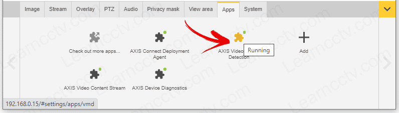 Axis App Menu Video Motion Detection Running