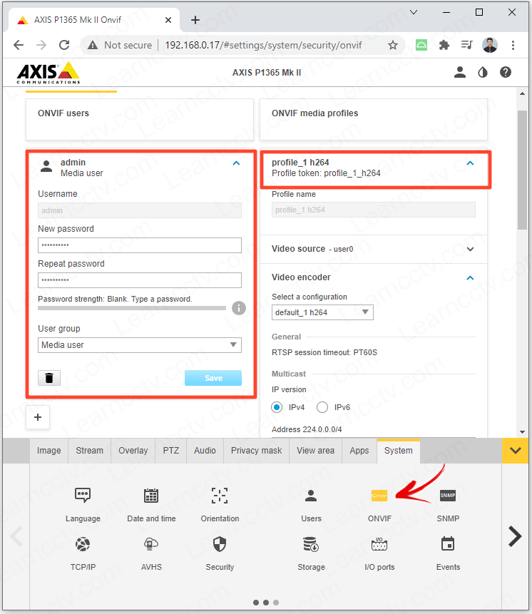 Axis Camera ONVIF configuration