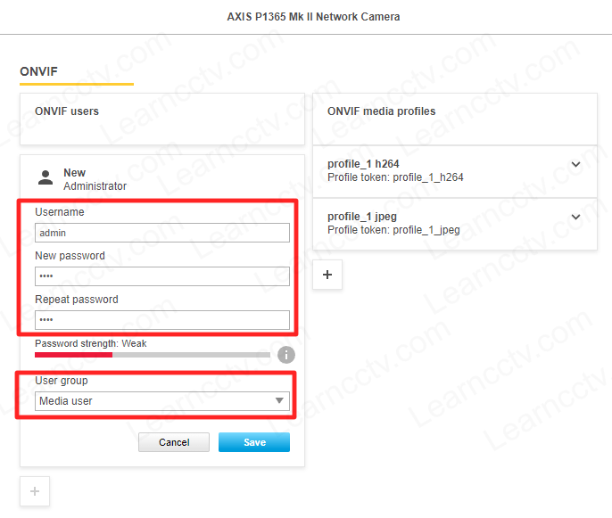 Axis P1365 MKII ONVIF Menu