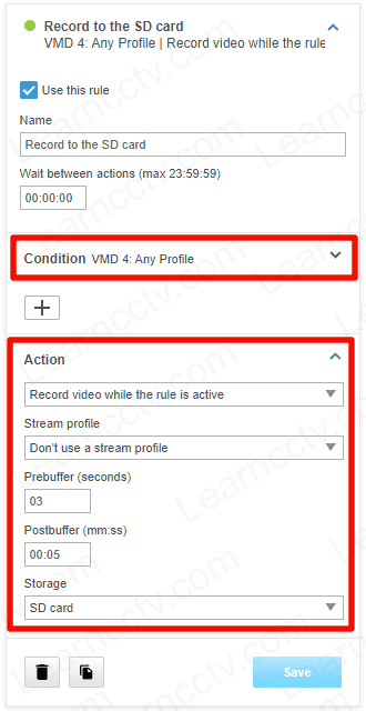 Axis SD card rec setup VMD