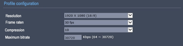 Frame rate 30 FPS resolution 1080