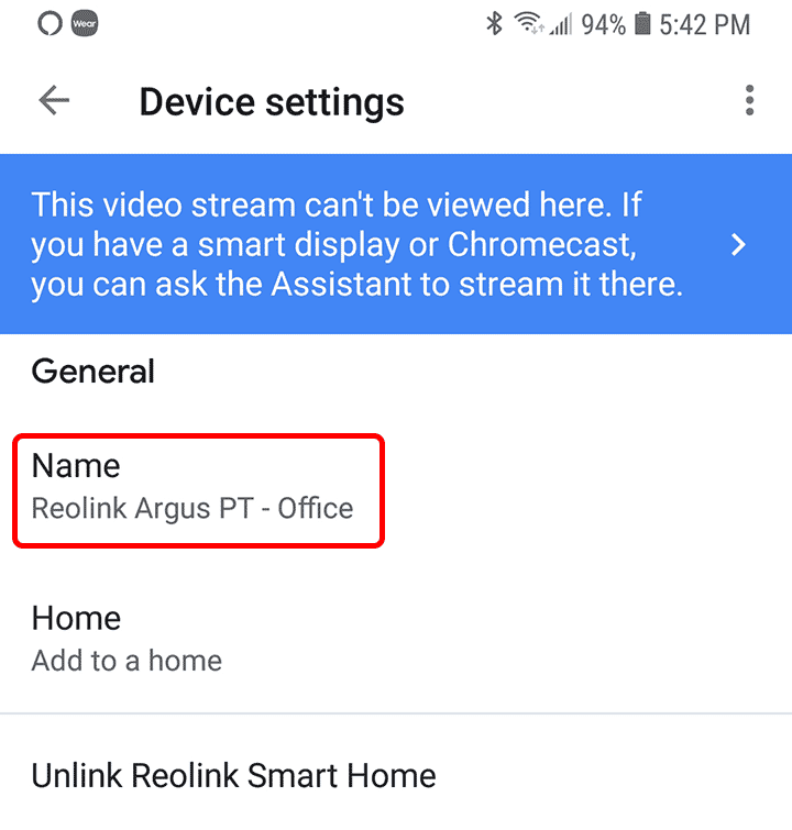 Camera Reolink in the Google Home