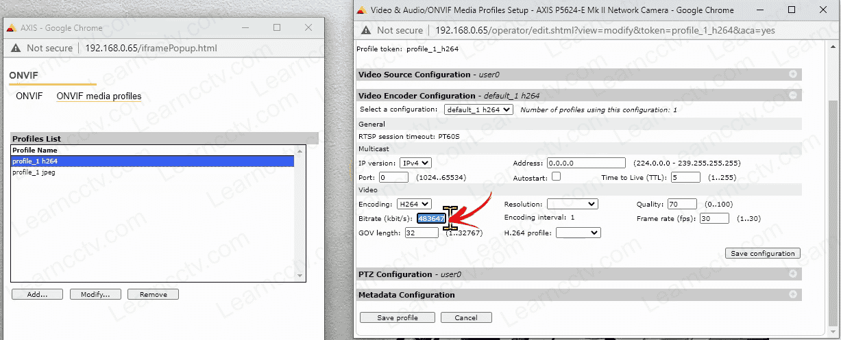 Change Bitrate on the axis camera