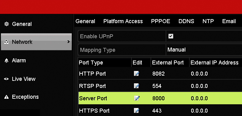 DVR port configuration