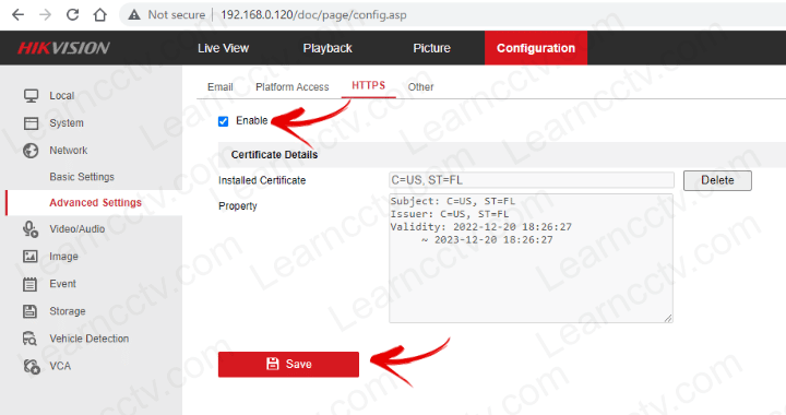 Enable HTTPs certificate