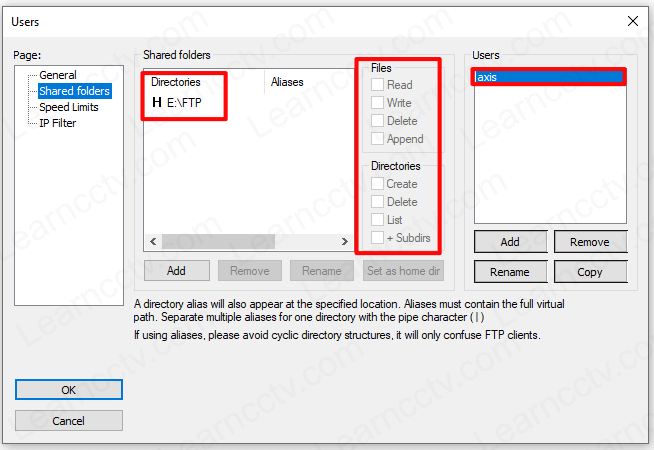 Filezilla shared folder configuration details