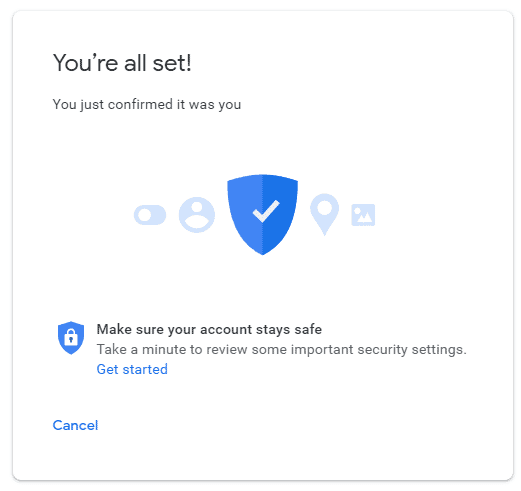 Google Less Secure apps Alert Confirm All Set