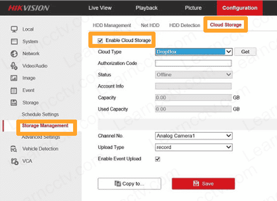 Hikvision Dropbox Recording option