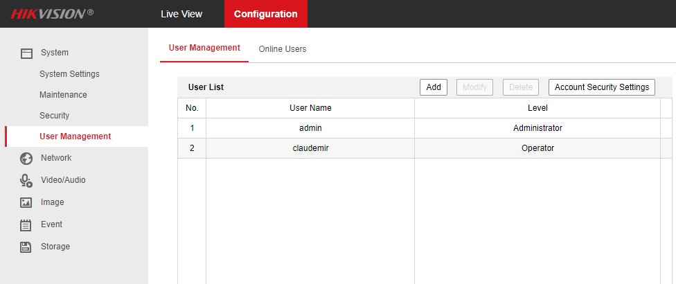 Adding users to a Hikvision NVR