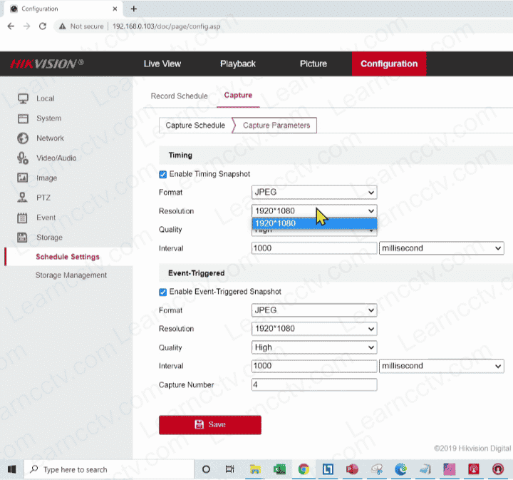 Select the recording quality in a Hikvision camera