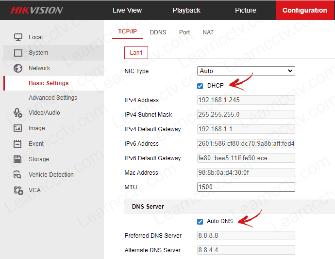 Hikvision DHCP and Auto DNS