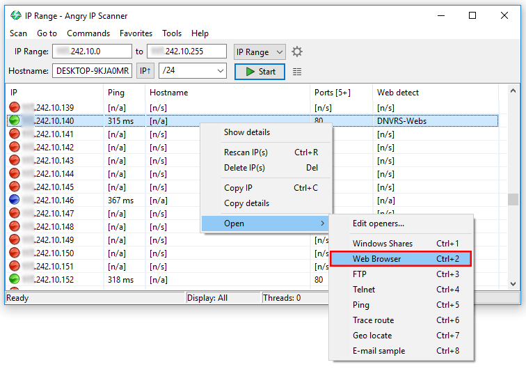 Angry IP Scanner Open in a Web Browser