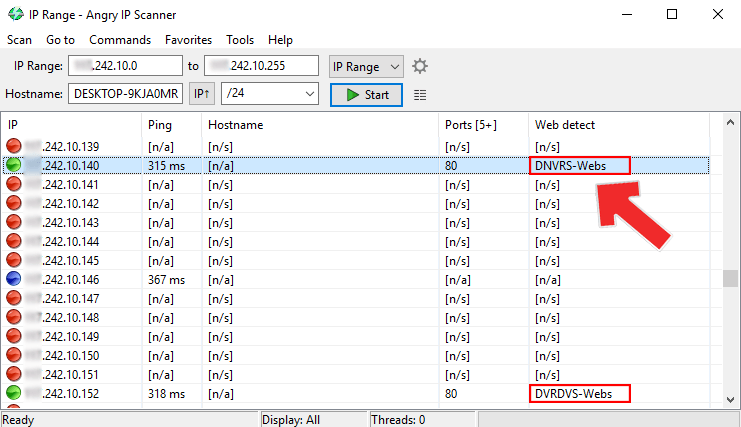 IP Angry Scanner Results for Hikvision DVRs