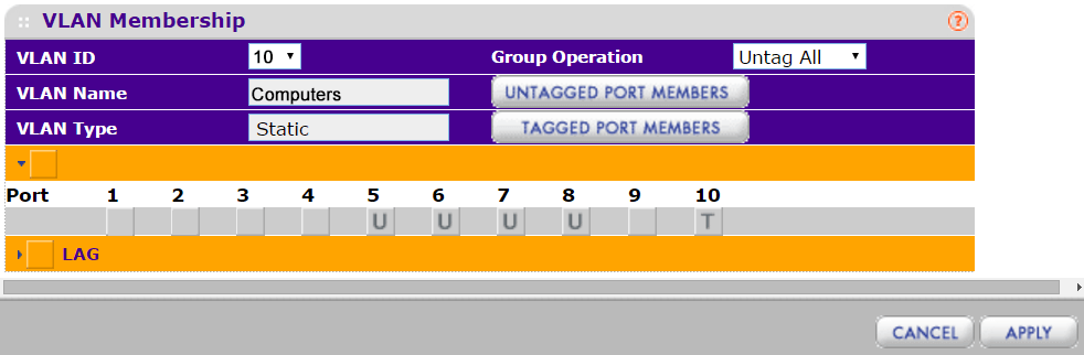 Netgear Trunking VLAN 10 configuration