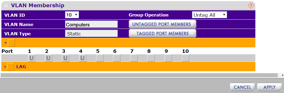 NetGear VLAN 10 configuration