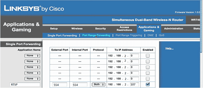 RTSP rule in a router