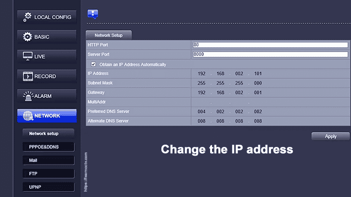 Zosi IP camera change IP address