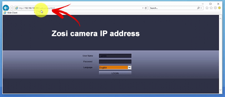 Zosi IP camera web browser login